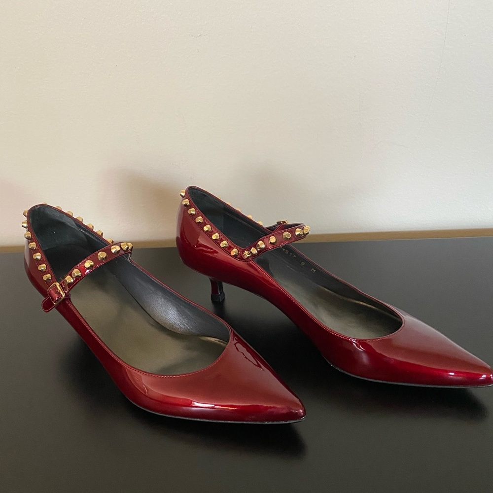 Stuart Weitzman Studded Patent Leather Mary Janes